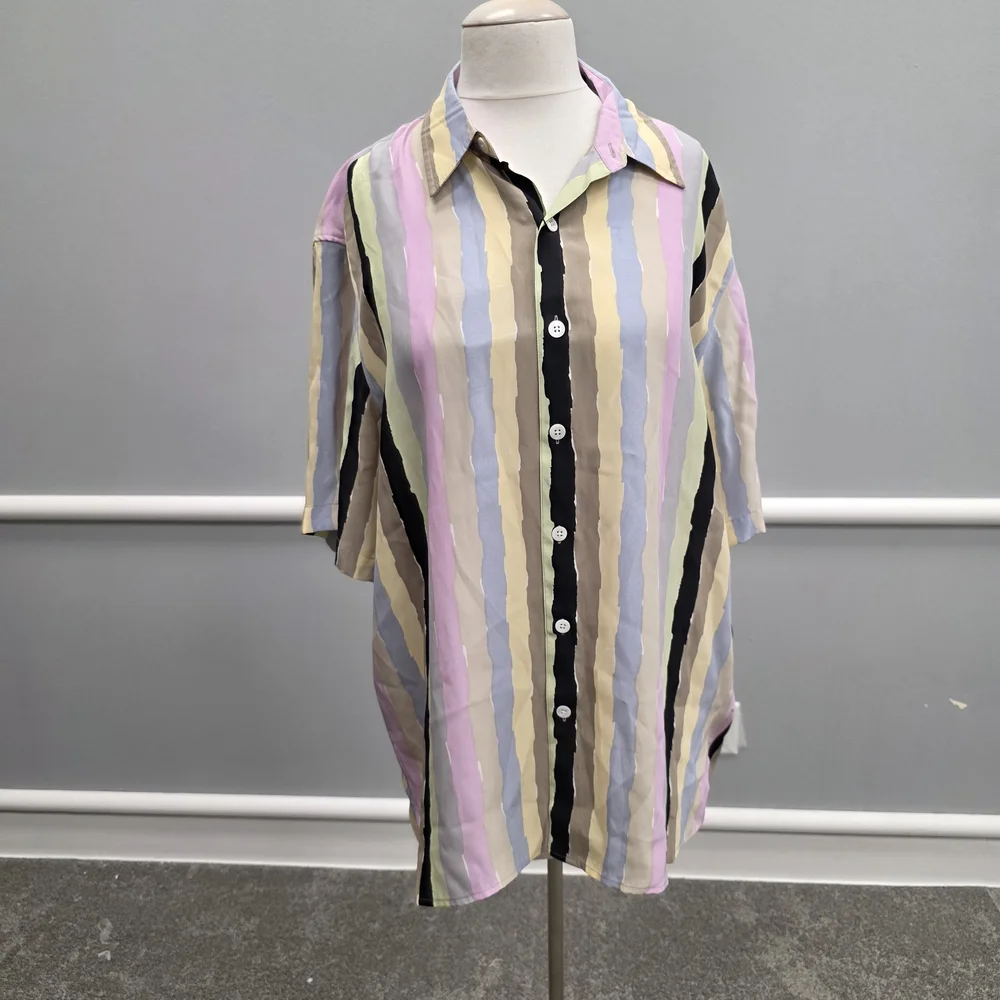 Stacy Adams Multicolor Striped Casual Button Down Shirt Silk - Picture 1 of 9